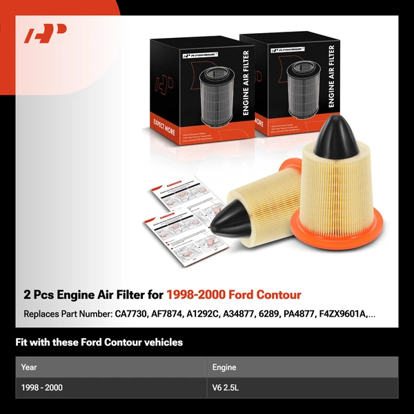 2 Pcs Engine Air Filter for 1998-2000 Ford Contour