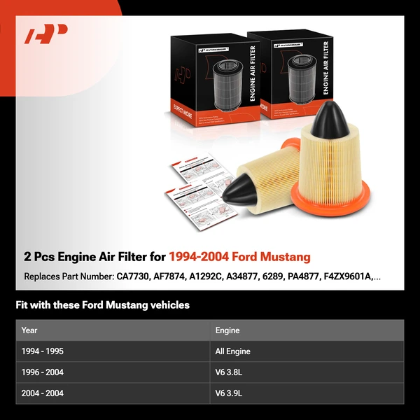 2 Pcs Engine Air Filter for 1994-2004 Ford Mustang