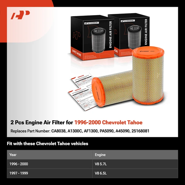 2 Pcs Engine Air Filter for 1996-2000 Chevrolet Tahoe