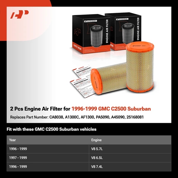 2 Pcs Engine Air Filter for 1996-1999 GMC C2500 Suburban