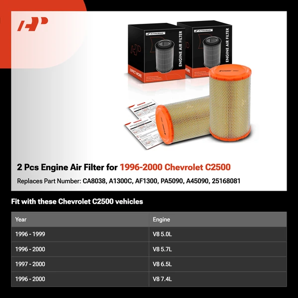2 Pcs Engine Air Filter for 1996-2000 Chevrolet C2500