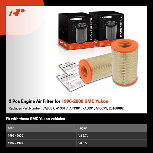 2 Pcs Engine Air Filter for 1996-2000 GMC Yukon