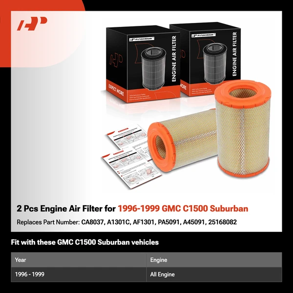 2 Pcs Engine Air Filter for 1996-1999 GMC C1500 Suburban