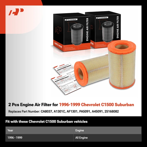 2 Pcs Engine Air Filter for 1996-1999 Chevrolet C1500 Suburban
