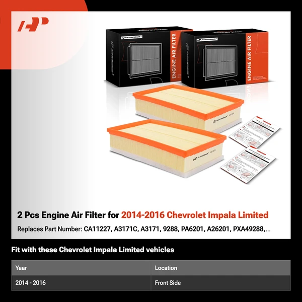 2 Pcs Engine Air Filter for 2014-2016 Chevrolet Impala Limited