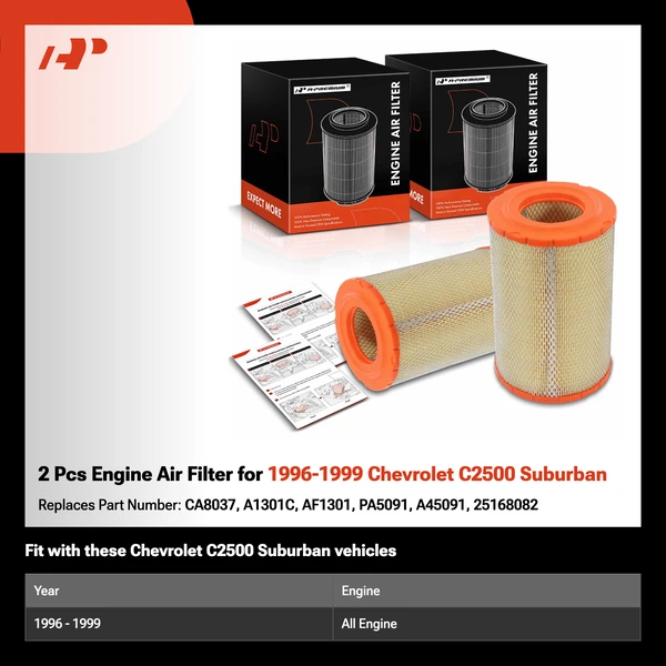 2 Pcs Engine Air Filter for 1996-1999 Chevrolet C2500 Suburban