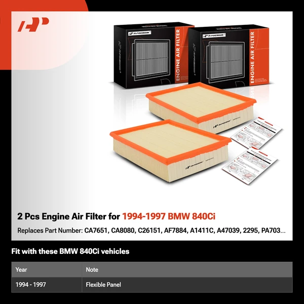 2 Pcs Engine Air Filter for 1994-1997 BMW 840Ci