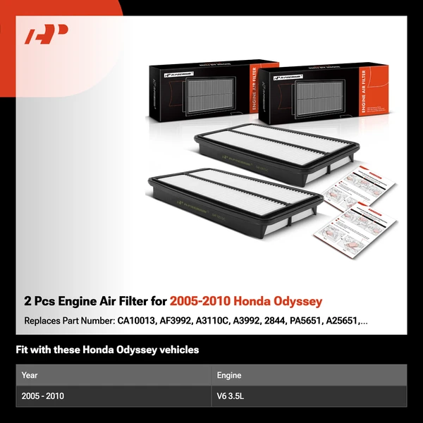 2 Pcs Engine Air Filter for 2005-2010 Honda Odyssey