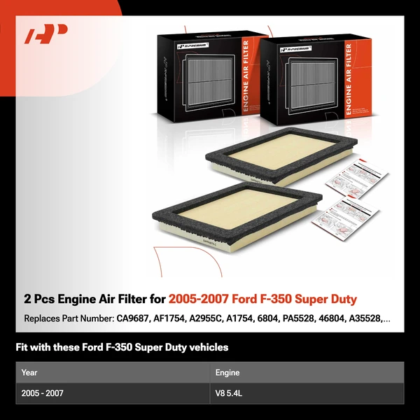 2 Pcs Engine Air Filter for 2005-2007 Ford F-350 Super Duty