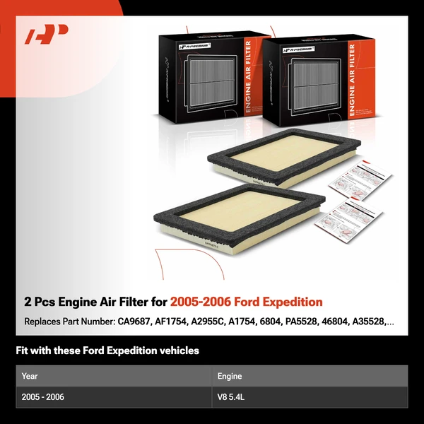 2 Pcs Engine Air Filter for 2005-2006 Ford Expedition
