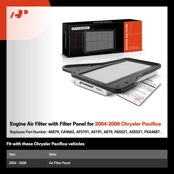 Engine Air Filter with Filter Panel for 2004-2008 Chrysler Pacifica