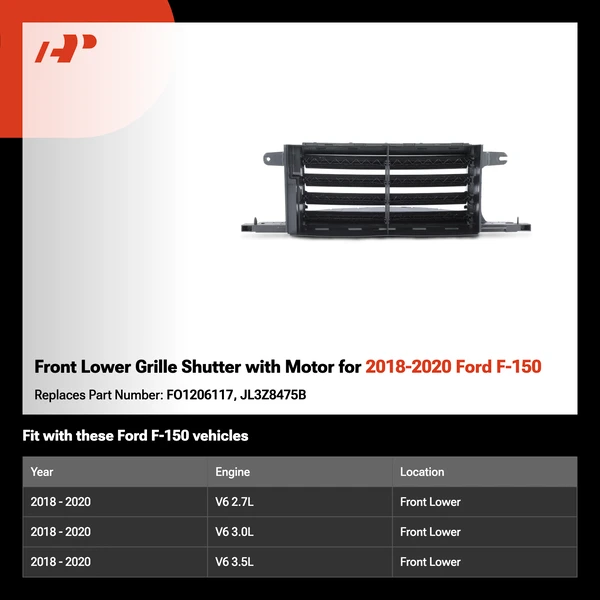 Front Lower Grille Shutter with Motor for 2018-2020 Ford F-150