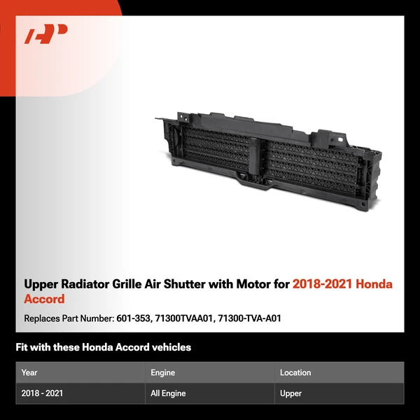 Upper Radiator Grille Air Shutter with Motor for 2018-2021 Honda Accord