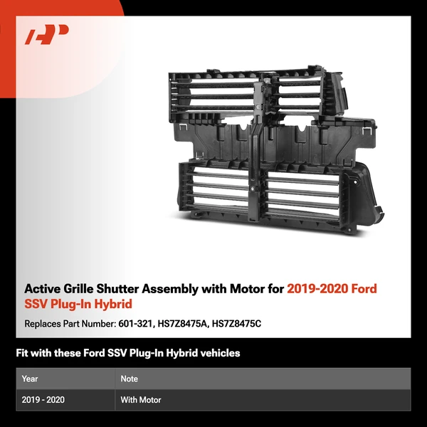 Active Grille Shutter Assembly with Motor for 2019-2020 Ford SSV Plug-In Hybrid