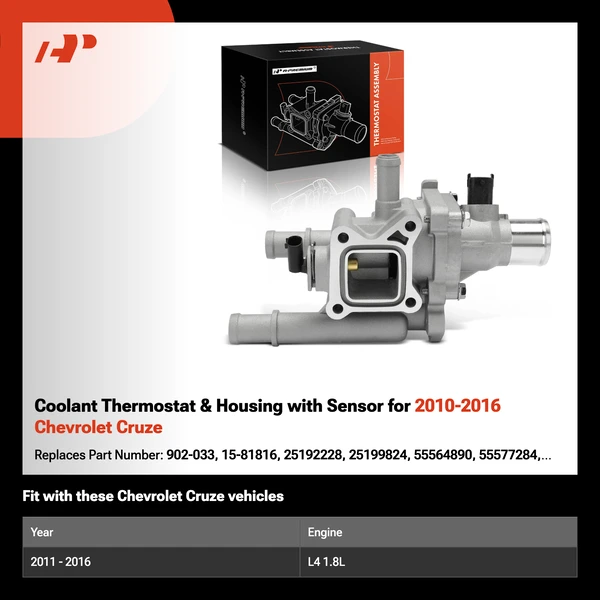 Coolant Thermostat & Housing with Sensor for 2010-2016 Chevrolet Cruze