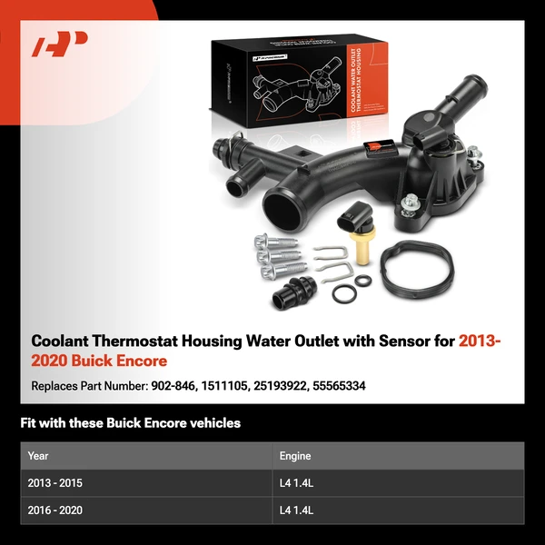 Coolant Thermostat Housing Water Outlet with Sensor for 2013-2020 Buick Encore