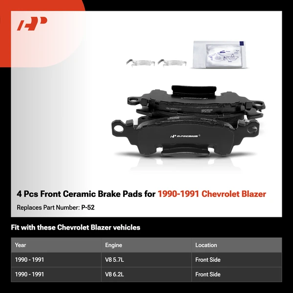 4 Pcs Front Ceramic Brake Pads for 1990-1991 Chevrolet Blazer