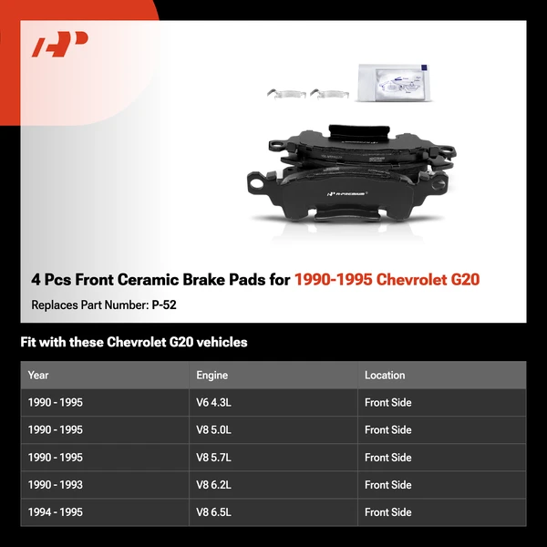 4 Pcs Front Ceramic Brake Pads for 1990-1995 Chevrolet G20