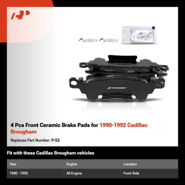 4 Pcs Front Ceramic Brake Pads for 1990-1992 Cadillac Brougham