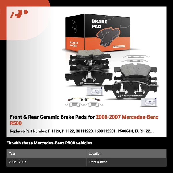 Front & Rear Ceramic Brake Pads for 2006-2007 Mercedes-Benz R500