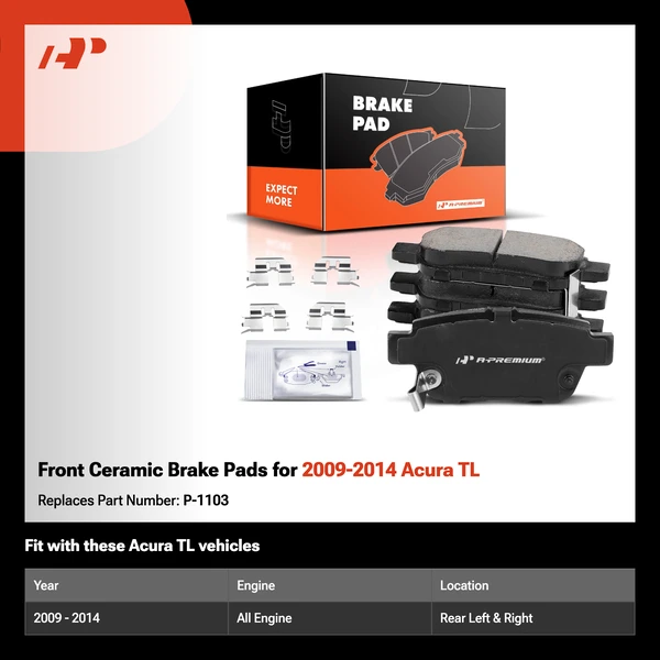 Front Ceramic Brake Pads for 2009-2014 Acura TL