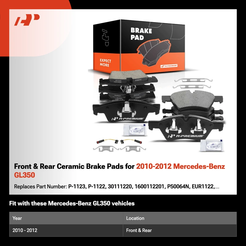 Front & Rear Ceramic Brake Pads for 2010-2012 Mercedes-Benz GL350