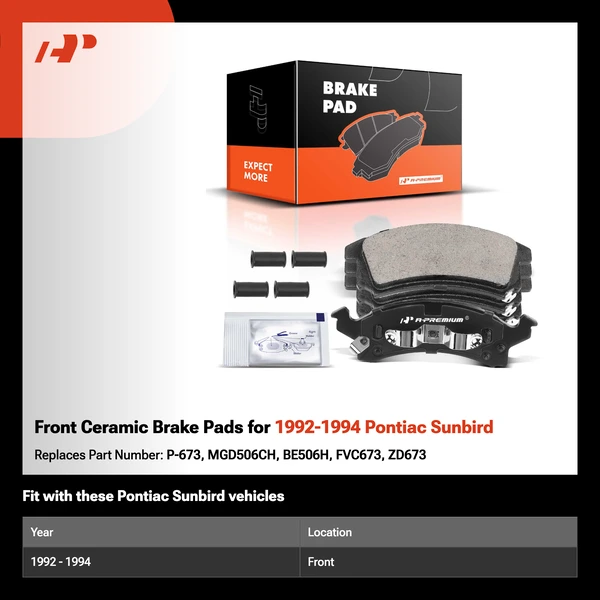 Front Ceramic Brake Pads for 1992-1994 Pontiac Sunbird