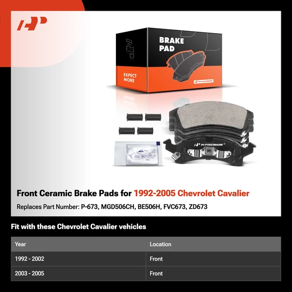Front Ceramic Brake Pads for 1992-2005 Chevrolet Cavalier