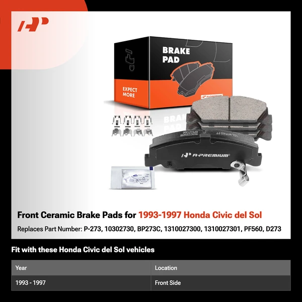 Front Ceramic Brake Pads for 1993-1997 Honda Civic del Sol
