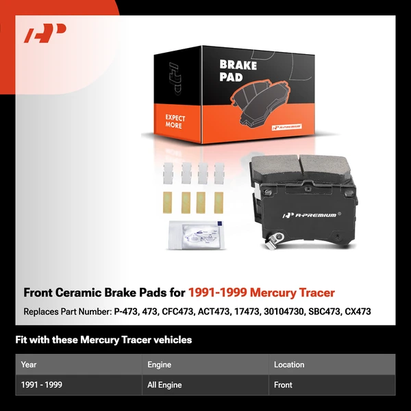 Front Ceramic Brake Pads for 1991-1999 Mercury Tracer