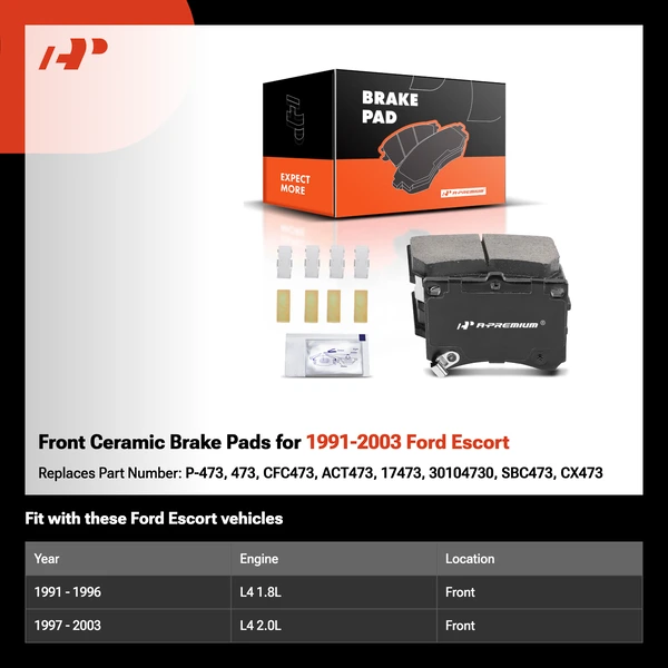 Front Ceramic Brake Pads for 1991-2003 Ford Escort