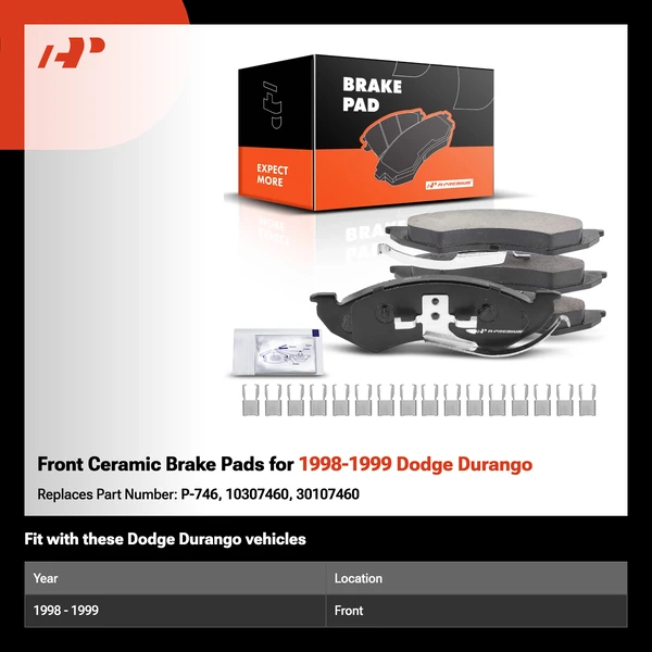 Front Ceramic Brake Pads for 1998-1999 Dodge Durango