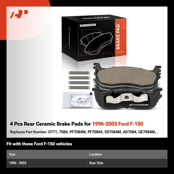 4 Pcs Rear Ceramic Brake Pads for 1996-2003 Ford F-150
