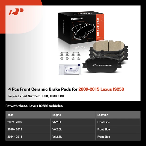 4 Pcs Front Ceramic Brake Pads for 2009-2015 Lexus IS250