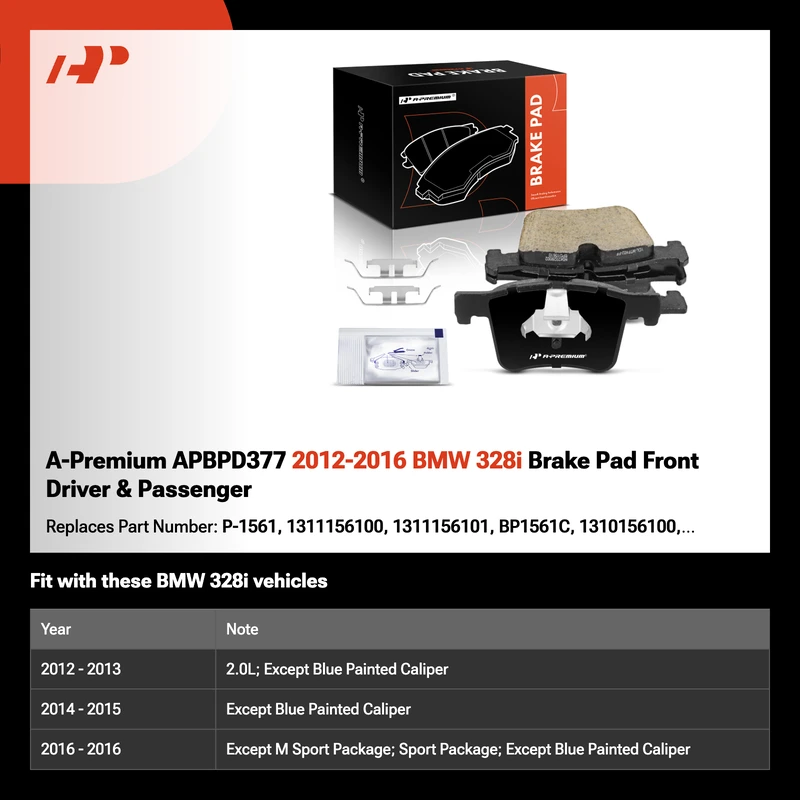 A-Premium APBPD377 2012-2016 BMW 328i Brake Pad Front Driver & Passenger