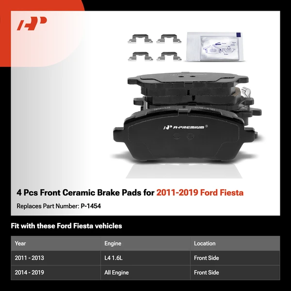 4 Pcs Front Ceramic Brake Pads for 2011-2019 Ford Fiesta