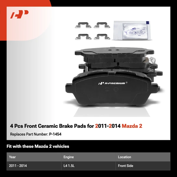 4 Pcs Front Ceramic Brake Pads for 2011-2014 Mazda 2