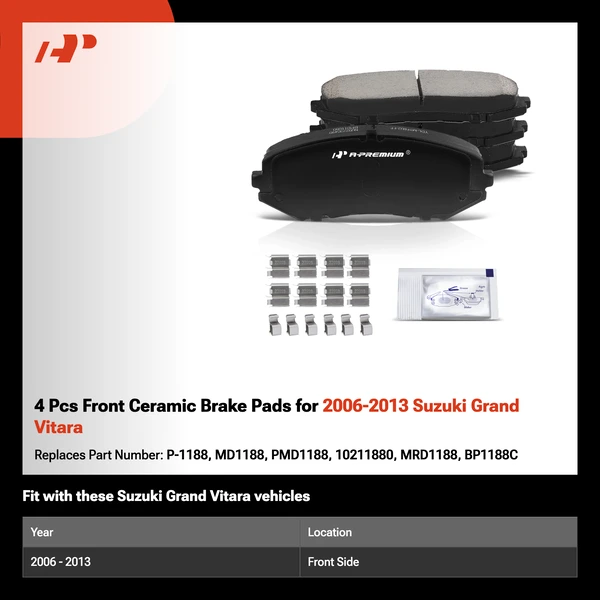 4 Pcs Front Ceramic Brake Pads for 2006-2013 Suzuki Grand Vitara
