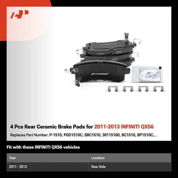 4 Pcs Rear Ceramic Brake Pads for 2011-2013 INFINITI QX56