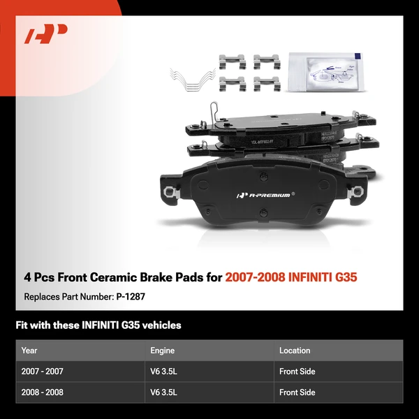 4 Pcs Front Ceramic Brake Pads for 2007-2008 INFINITI G35