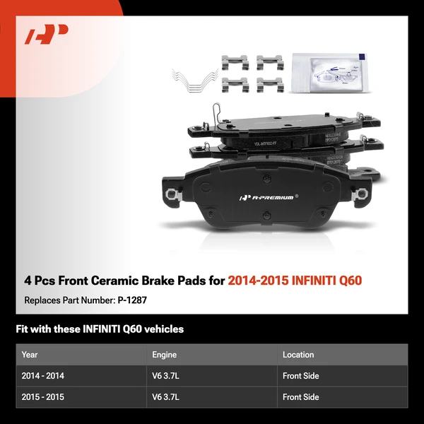 4 Pcs Front Ceramic Brake Pads for 2014-2015 INFINITI Q60