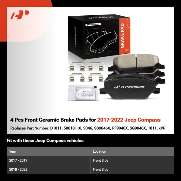4 Pcs Front Ceramic Brake Pads for 2017-2022 Jeep Compass