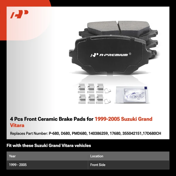 4 Pcs Front Ceramic Brake Pads for 1999-2005 Suzuki Grand Vitara