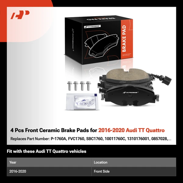 4 Pcs Front Ceramic Brake Pads for 2016-2020 Audi TT Quattro
