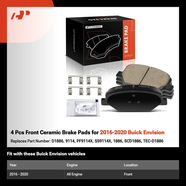 4 Pcs Front Ceramic Brake Pads for 2016-2020 Buick Envision