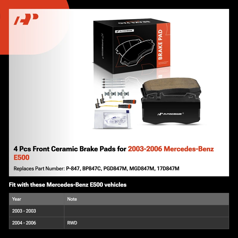 4 Pcs Front Ceramic Brake Pads for 2003-2006 Mercedes-Benz E500