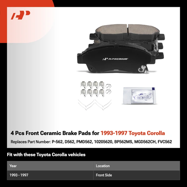 4 Pcs Front Ceramic Brake Pads for 1993-1997 Toyota Corolla