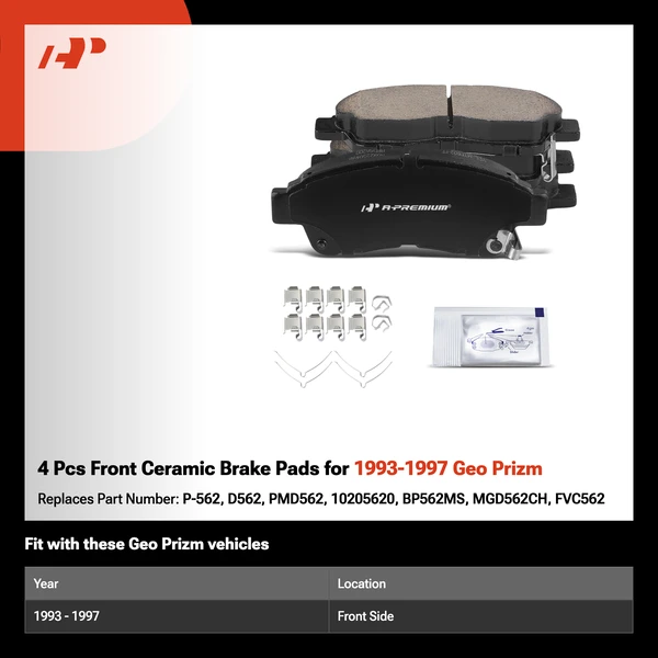 4 Pcs Front Ceramic Brake Pads for 1993-1997 Geo Prizm