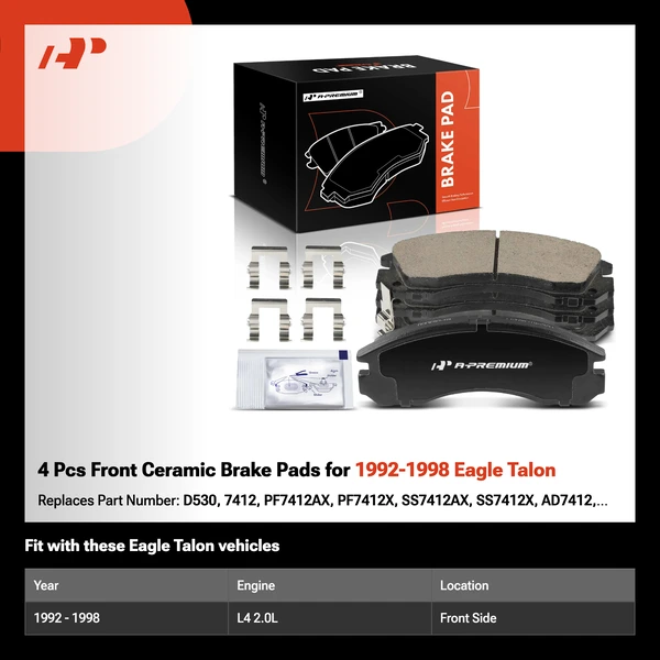 4 Pcs Front Ceramic Brake Pads for 1992-1998 Eagle Talon