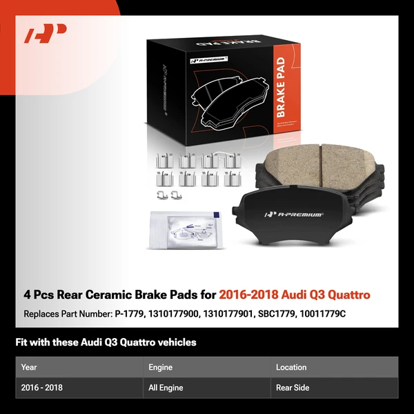 4 Pcs Rear Ceramic Brake Pads for 2016-2018 Audi Q3 Quattro